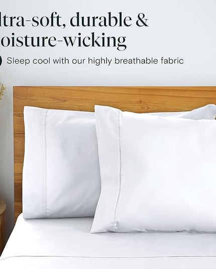 LuxClub 6 PC Queen Sheet Set, Sheets Queen Size, Deep Pockets 18" Eco Friendly Wrinkle Free Cooling Sheets Machine Washable Hotel Bedding Silky Soft - Snow White Fitted Sheet Queen Size - LeafyLoom