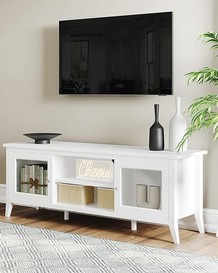 Lavish Home TV Stand-55-inch Storage Cabinet with 2 Cubbies and 2 Shelves-Entertainment Center for Living Room, Bedroom, or Entryway, 55", White - LeafyLoom