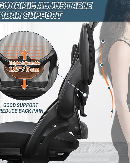 Mesh Home Office Computer Desk Chair Height Adjustable Lumbar Support with Flip Up Arms Swivel Wheels for Adult, Mid Back, black - LeafyLoom