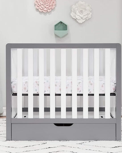 Carter's by DaVinci Colby 4-in-1 Convertible Mini Crib with Trundle Drawer in Grey and White, Greenguard Gold Certified, Undercrib Storage - LeafyLoom