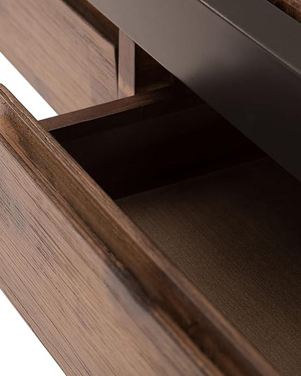 SIMPLIHOME Erina SOLID ACACIA WOOD Industrial 60 Inch Wide Writing Office Desk in Rustic Natural Aged Brown, For the Workstation and Study Table - LeafyLoom