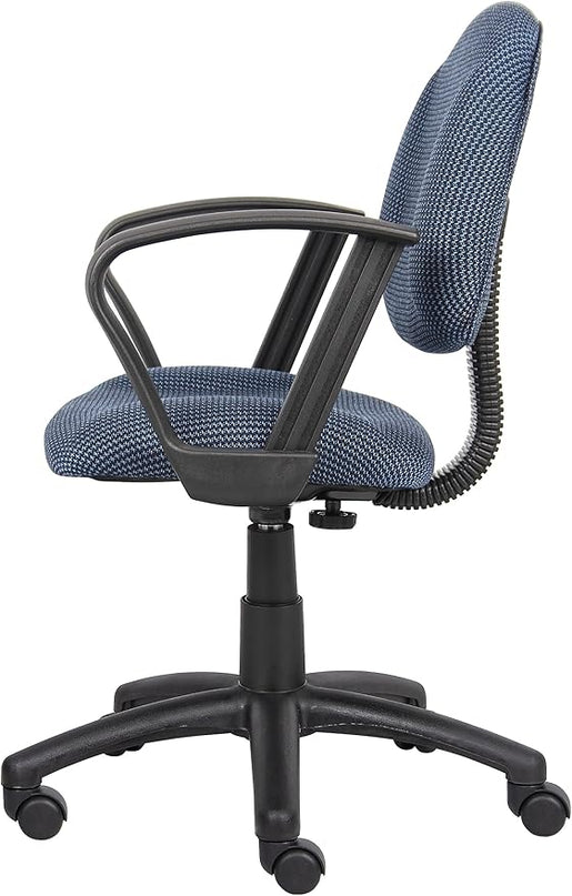 Boss Office Products Perfect Posture Delux Fabric Task Chair with Loop Arms in Blue - LeafyLoom