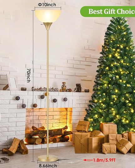 Floor Lamp, LED Standing Lamps with White Plastic Shade, White Modern Torchiere Floor Lamp, Simple Tall Lamps for Living Room Dorm Bedroom, Rotary Switch, E26 Base, Bulb not Included, Gold - LeafyLoom