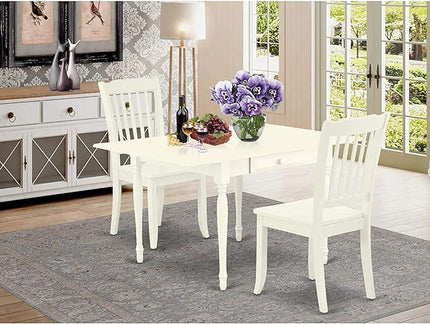 East West Furniture MZDA3-LWH-W Monza 3 Piece Room Furniture Set Contains a Rectangle Kitchen Table with Dropleaf and 2 Dining Chairs, 36x54 Inch - LeafyLoom