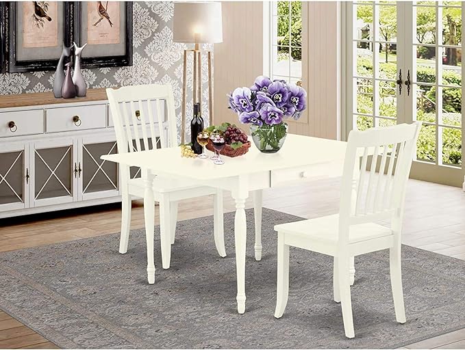 East West Furniture MZDA3-LWH-W Monza 3 Piece Room Furniture Set Contains a Rectangle Kitchen Table with Dropleaf and 2 Dining Chairs, 36x54 Inch - LeafyLoom
