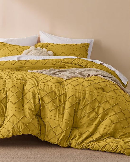 Bedsure Twin/Twin XL Comforter Set - Mustard Yellow Boho Twin Extra Long Comforter Set for College, Shabby Chic Dorm Bedding Set, 2 Pieces Modern Farmhouse Bed Set, includes 1 Pillow Sham - LeafyLoom