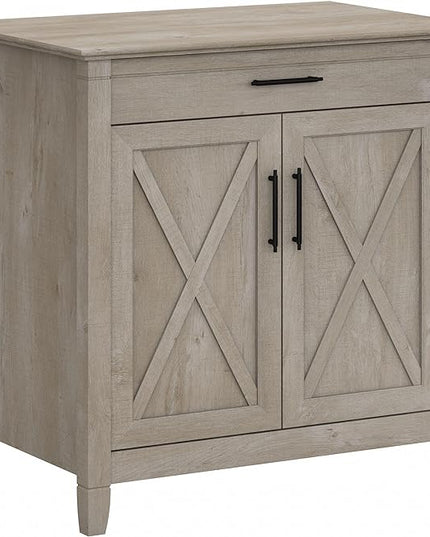 Bush Business Furniture Key West Secretary Desk with Keyboard Tray and Storage Cabinet, 30W x 20D, Washed Gray - LeafyLoom