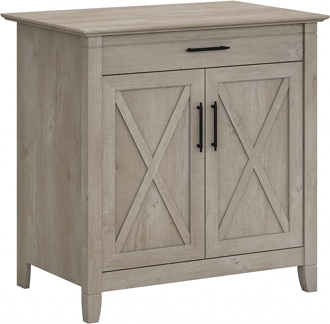 Bush Business Furniture Key West Secretary Desk with Keyboard Tray and Storage Cabinet, 30W x 20D, Washed Gray - LeafyLoom