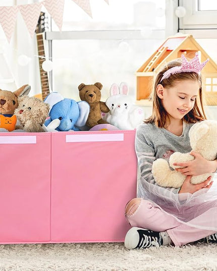 Fixwal Toy Storage Organizer for Girls - Extra Large Toddler Toy Box Kids Toy Chest, Collapsible Removable Divider for Nursery Playroom Bedroom Closet, 36"x12.6"x16" (Pink) - LeafyLoom