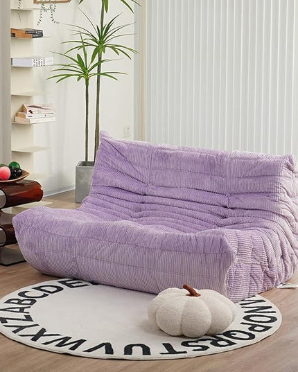N&V Fireside Loveseat, Mid Century Armless Twin Size Floor Sofa, Soft Premium Corduroy Floor Lounge Chair, Foam Sofa Accent Chair for Living Room Bedroom and Office, Lavender - LeafyLoom