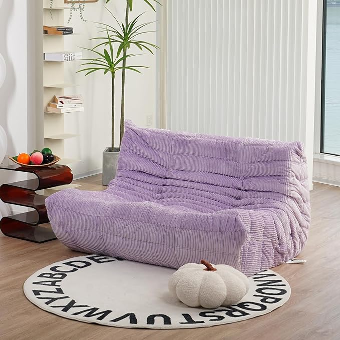 N&V Fireside Loveseat, Mid Century Armless Twin Size Floor Sofa, Soft Premium Corduroy Floor Lounge Chair, Foam Sofa Accent Chair for Living Room Bedroom and Office, Lavender - LeafyLoom