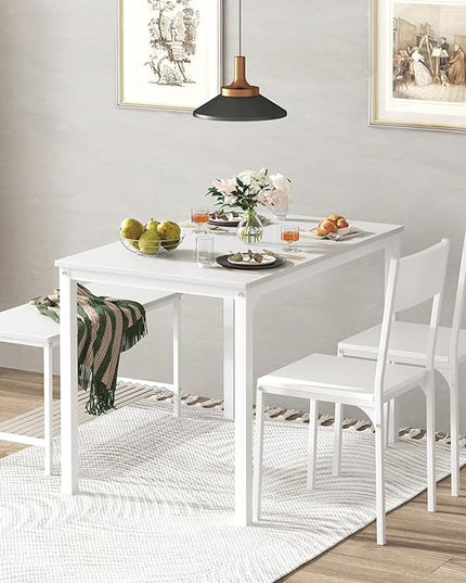 SogesPower Dining Room Table Set 43 Inch Kitchen Table Set with 2 Chairs and Bench, Dining Room Table Set for 4 Home, Kitchen, Dining Room, Restaurant, White - LeafyLoom