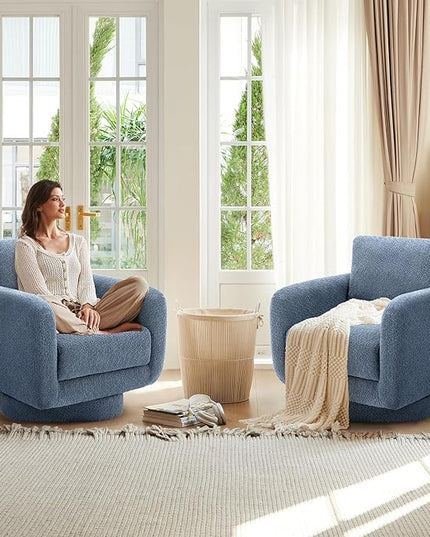 COLAMY Swivel Accent Chairs for Living Room, 32Inches Wide Upholstered Armchair with Plush Back Pillow, Modern Sofa Corner Barrel Chair for Nursery/Living Room/Bedroom-Blue - LeafyLoom