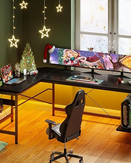 Coleshome 66" L Shaped Gaming Desk, Corner Computer Desk, Sturdy Home Office Computer Table, Writing Desk, Larger Gaming Desk Workstation, Black - LeafyLoom