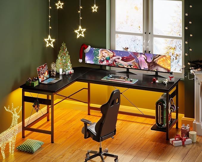 Coleshome 66" L Shaped Gaming Desk, Corner Computer Desk, Sturdy Home Office Computer Table, Writing Desk, Larger Gaming Desk Workstation, Black - LeafyLoom