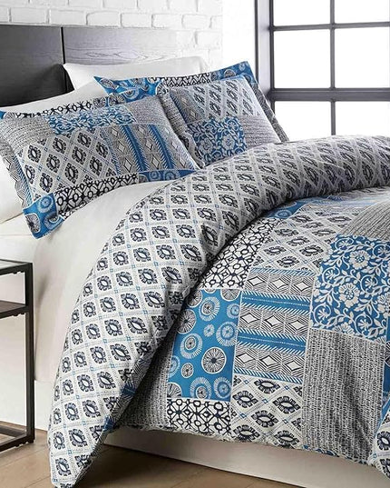 Southshore Fine Living, Inc. Twin Size Comforter Set with Pillow Sham, Reversible Global Patchwork Quilt is 2 Colors in 1 - Alternative Down Comforter Twin/Twin XL, Soft Microfiber, Blue & White - LeafyLoom