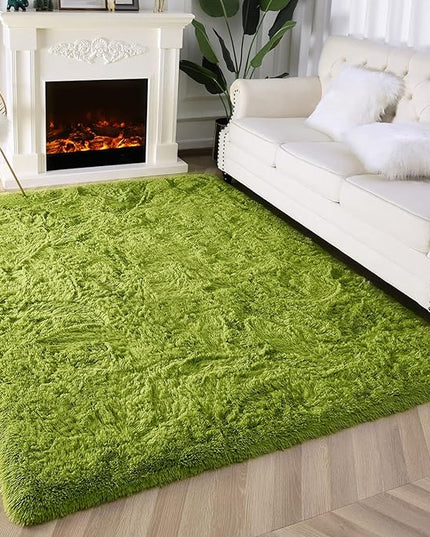 Super Soft Fluffy Shaggy Rugs for Living Room Bedroom, Fuzzy Plush Area Rugs for Girls Kids Room Nursery Home Decor, Furry Dorm Rug Cute Non-Slip Indoor Floor Carpet 5x8 Feet, Green - LeafyLoom