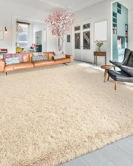Softlife Rug for Bedroom 4x5.3 Feet Area Rug for Living Room Super Soft Shaggy Rugs for Kids Room Fluffy Fuzzy Carpets Long Plush Bedside Rug Nursery Christmas Home Decor for Boys Girls, Beige - LeafyLoom