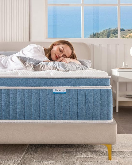 Rimensy King Mattress, 12 Inch Hybrid Mattress in a Box, Gel Foam Mattress, Individually Wrapped Pocket Coils Innerspring Mattress, Support & Pressure Relief, Medium Firm, 76"*80"*12 - LeafyLoom