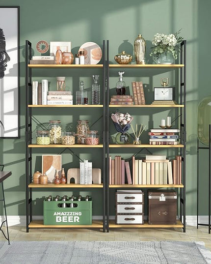 NUMENN 5 Tier Bookshelf, Tall Bookcase Shelf Storage Organizer, Modern Book Shelf for Bedroom, Living Room and Home Office, Natural - LeafyLoom