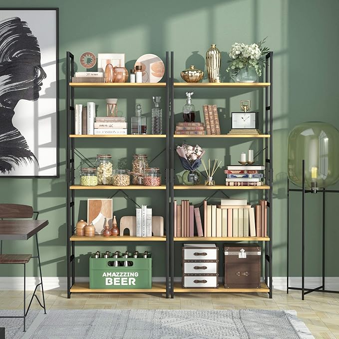 NUMENN 5 Tier Bookshelf, Tall Bookcase Shelf Storage Organizer, Modern Book Shelf for Bedroom, Living Room and Home Office, Natural - LeafyLoom