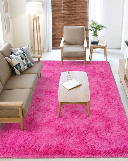 Softlife Ultra Soft Fluffy Area Rugs for Bedroom, Girls and Boys Room Kids Room Nursery Large Rug, 5.3 x 7.6 Feet Shaggy Fur Indoor Plush Modern Floor Carpet for Living Room Christmas Decor, Hot Pink - LeafyLoom
