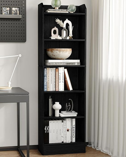 6-Tier Bookshelf, 66.7 Inches Floor Standing Bookcase, Display Storage Shelf, Corner Shelf, Home Decor Furniture for Home Office, Living Room, Bedroom, Black 02904XBC - LeafyLoom