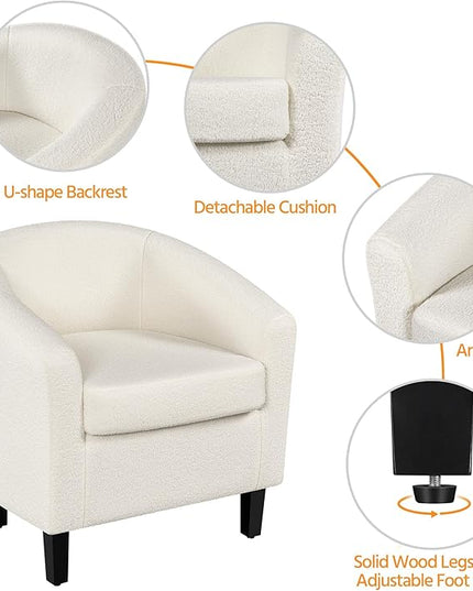 Yaheetech Accent Chair and Ottoman Set, Modern Fuzzy Sherpa Barrel Chair and Footrest, Comfy Boucle Armchair and Footstool for Living Room/Bedroom/Reading Room/Guestroom, Ivory - LeafyLoom