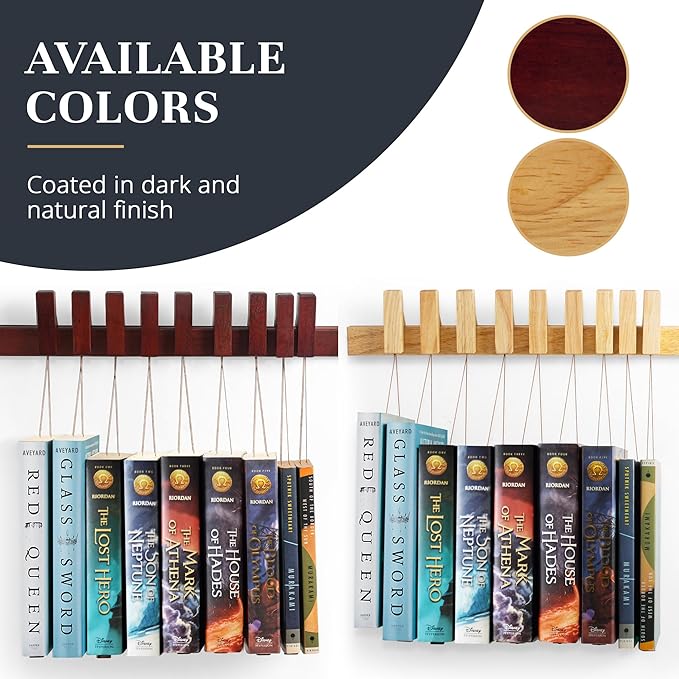 Wall Book Organizers Hanging Pins - Extra Pins for Floating Shelves Wall Mounted, Extra Hardwood Hanging Pins for Floating Bookshelves, Ideal for Book Lovers, (Natural Finish) - LeafyLoom