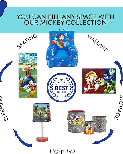Idea Nuova Disney Mickey Mouse Kids Nylon Bean Bag Chair with Piping & Top Carry Handle, Large - LeafyLoom