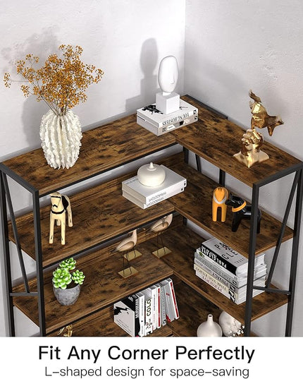 Bookshelf 6 Tier Corner Shelf, 77" Industrial Large Corner Etagere Bookcase, 6-Shelf Tall Corner L Shaped Storage Display Rack for Living Room Home Office - LeafyLoom