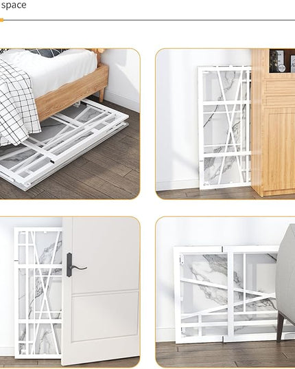 32 inch Folding Small Desk, Writing Gaming Computer Camping Desk for Small Spaces, No Assembly Required Home Office Desk, White Marble - LeafyLoom
