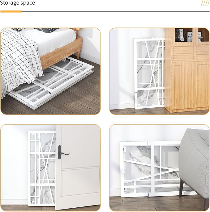 32 inch Folding Small Desk, Writing Gaming Computer Camping Desk for Small Spaces, No Assembly Required Home Office Desk, White Marble - LeafyLoom