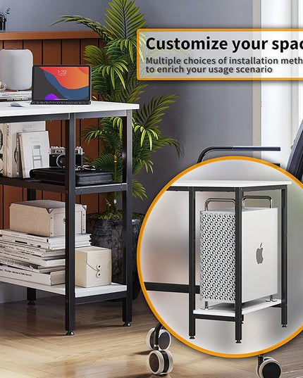 CubiCubi Computer Home Office Desk, 63 Inch Desk Study Writing Table with Storage Shelves, Modern Simple PC Desk with Splice Board,White Finish - LeafyLoom