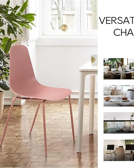 COLAMY Stackable Dining Chairs Set of 4, Indoor Outdoor Dining Room Side Chairs with Metal Legs, Modern Plastic Patio Chairs for Home/Kitchen/Office/Resturant/Bistro/Cafe, Pink - LeafyLoom