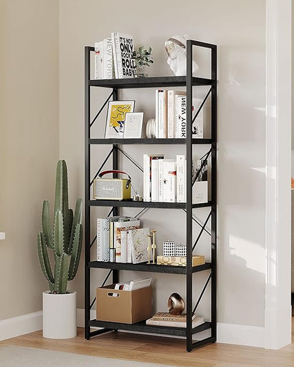 YITAHOME 5-Tier Bookshelf, Freestanding Black Book Shelf, Modern Minimalist Open Display Storage Book Shelves Standing Shelving Unit for Living Room Bedroom Home Office, Black - LeafyLoom