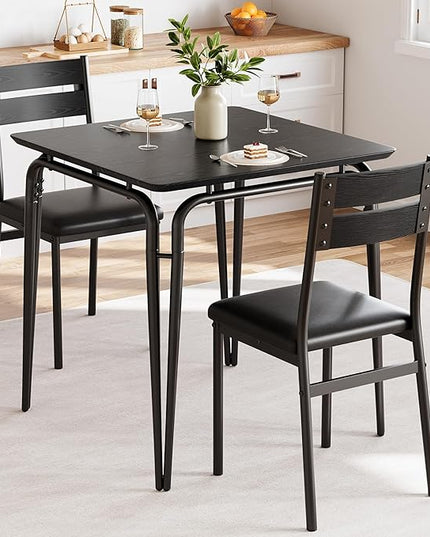 Dining Table for 2, Small Table and Chairs Set of 2, Square Dinette Set for 2, Dinner Table Set, 3 Piece Kitchen & Dining Room Sets for Small Space, Apartment (Black, Dining Table with 2 Chairs) - LeafyLoom