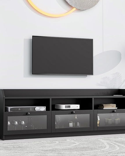 Merax Sleek & Modern Design TV Stand with Acrylic Board Door and Black Handles, Chic Elegant Media Console for Television Up to 65", Ample Storage Space Cabinet, 63.0 inch Length - LeafyLoom