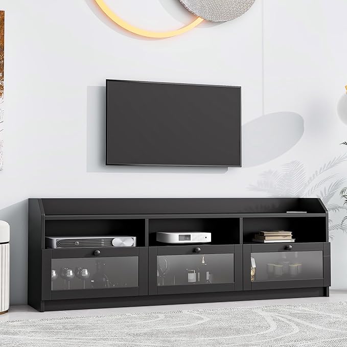 Merax Sleek & Modern Design TV Stand with Acrylic Board Door and Black Handles, Chic Elegant Media Console for Television Up to 65", Ample Storage Space Cabinet, 63.0 inch Length - LeafyLoom