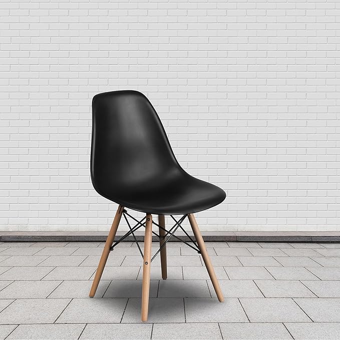 Flash Furniture 2 Pack Elon Series Black Plastic Chair with Wooden Legs - LeafyLoom
