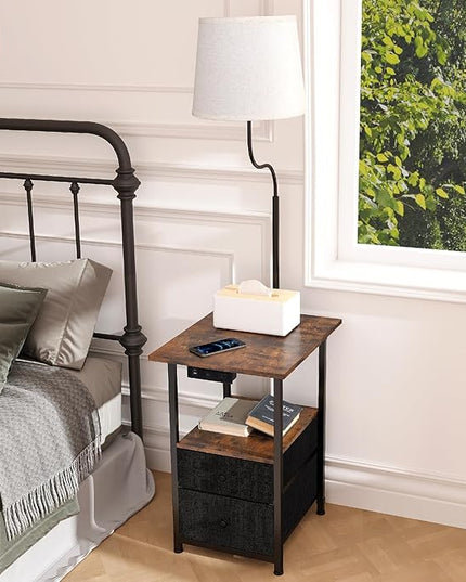 addlon Floor Lamp with Side Table, Nightstand with Charging Station, 3 Color Temperatures 9W LED Bulb, Floor Lamps for Living Room, Bedroom, Storage End Tables Living Room - Vintage - LeafyLoom