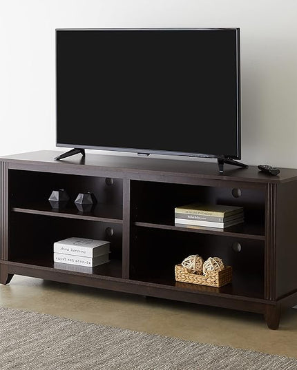 ROCKPOINT 58inch TV Stand Media Console for TV’s up to 65 Inches, Home Living Room Storage Console, Entertainment Center with 4 Open Storage Shelves, Modern TV Console Table (Mahogany Brown) - LeafyLoom