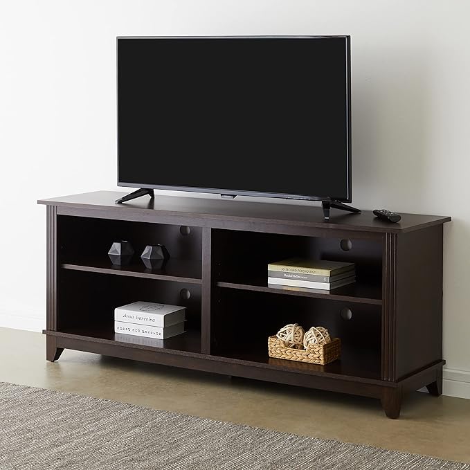 ROCKPOINT 58inch TV Stand Media Console for TV’s up to 65 Inches, Home Living Room Storage Console, Entertainment Center with 4 Open Storage Shelves, Modern TV Console Table (Mahogany Brown) - LeafyLoom