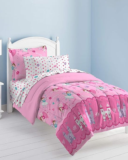 Dream Factory Magical Princess Ultra Soft Microfiber Girls Comforter Set, Pink, Twin - LeafyLoom