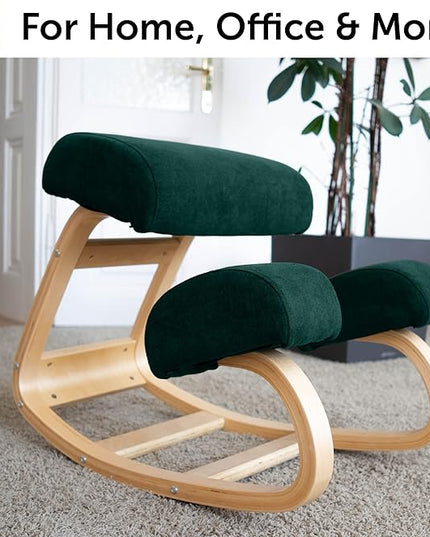 Ergonomic Kneeling Office Chair - Rocking Home & Work Wooden Computer Desk Chairs, Back & Neck Spine Pain, Better Posture, Ergo Knee Support Stool, Cross Legged Sitting (Green) - LeafyLoom
