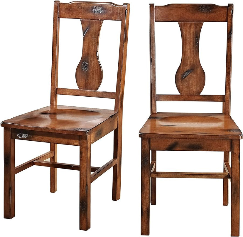 Walker Edison Rustic Farmhouse Wood Distressed Dining Room Chairs Kitchen Armless Dining Chairs Kitchen, Set of 2, Brown Oak - LeafyLoom