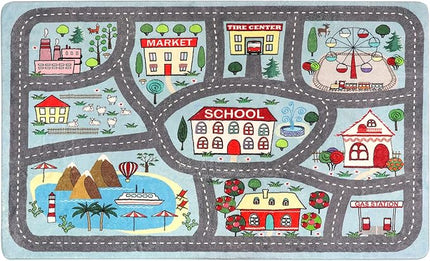 LIVEBOX Kids Rug 3'x5' Car Rug Play Mat for Playing Cars Toys, City Life Playroom Rug Educational Carpet for Children Boy Girl,Road Traffic Nursery Rug for Kids Room Play Area - LeafyLoom