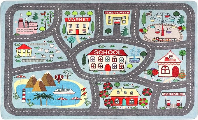 LIVEBOX Kids Rug 3'x5' Car Rug Play Mat for Playing Cars Toys, City Life Playroom Rug Educational Carpet for Children Boy Girl,Road Traffic Nursery Rug for Kids Room Play Area - LeafyLoom