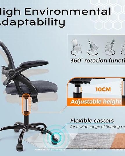 KERDOM Office Chair, Ergonomic Desk Chair, Mesh Computer Chair Height Adjustable, Comfy Swivel Task Chair with Wheels and Flip-up Arms - LeafyLoom