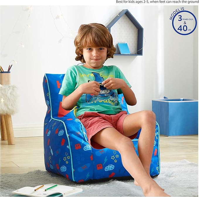 Idea Nuova Disney Mickey Mouse Kids Nylon Bean Bag Chair with Piping & Top Carry Handle, Large - LeafyLoom